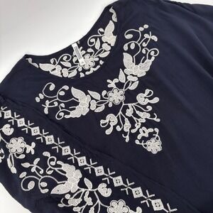Monoreno Women's M Navy Blue Embroidered‎ Cotton Boho Poncho Top 
Cottagecore